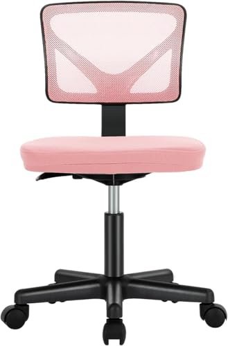 Sweetcrispy Small Desk Chair, Ergonomic Low-Back Mesh Rolling Work Swivel Chairs with Wheels, Armless Comfortable Seat Lumbar Support for Home, Bedroom, Study, Student, Adults,Classic Pink