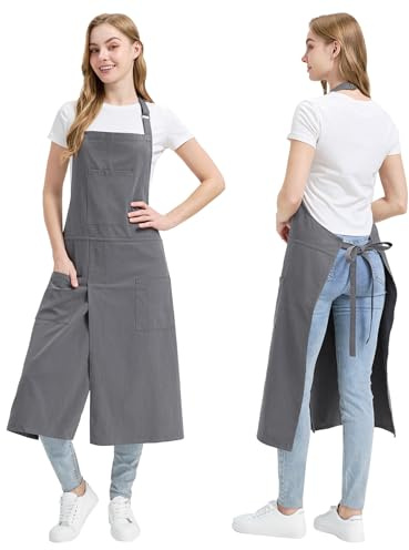 Molaxhome Geteilte Schürze mit Taschen, Unisex-Töpfer-Schürze mit Verstellbarem Riemen für die Küche Keramik