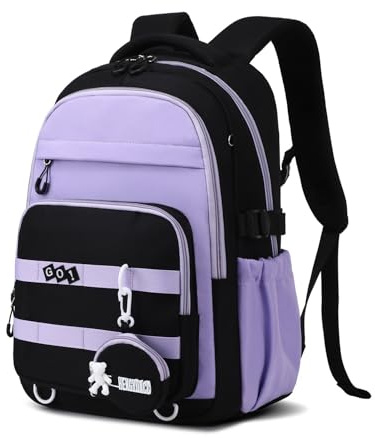 Amythe Zaino Ragazze - Zaino Scuola per Adolescenti Impermeabile per Laptop 15.6 - Cartella Casual per Scuola Elementare Media Superiore 10-18 Anni - Adatto per Carrello -Viola
