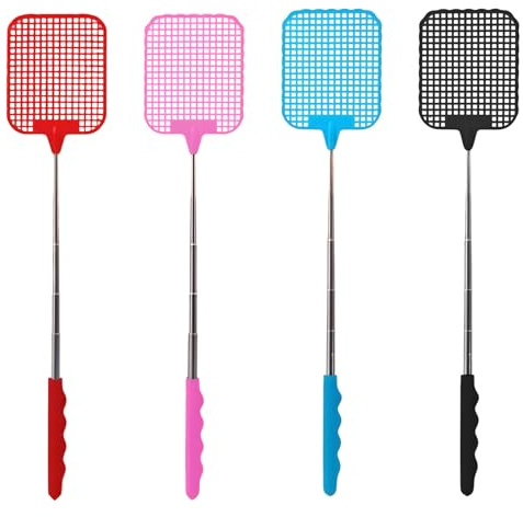 Fliegenklatsche Ausziehbar,Fliegenklatsche Stabil,Insektenklatsche Mit Edelstahl Griff,Fliegenfänger Insektenfänger Fliegenschutz vor Insekten, Fliegen, Mücken, Wespen (Rot,Blau,Rosa,Schwarz)