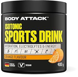 Body Attack Isotonic Sports Drink Orange 400 g | mit Calcium, Magnesium, Kalium, Natrium & Zink, isotonisches Getränkepulver, mit Kohlenhydraten, 2 Flavours