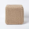 HOMESCAPES Pouf carré tressé en Tricot, Pouf Cube Coloris Beige, 35x35x35 cm