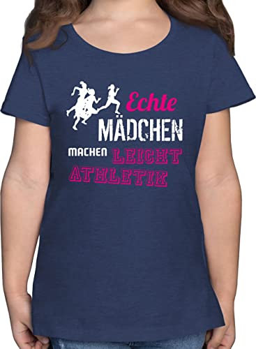 T-Shirt - Kinder Sport Kleidung - Echte Mädchen Machen Leichtathletik - 164 (14/15 Jahre) - Dunkelblau Meliert - Sportshirt 25. Geburtstag mädels Tshirt Sport-Shirt Shirt Kindershirt Kurzarm