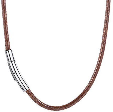 AFSTALR Collar Cuero Hombre Cordon Cuero para Colgante, Cadena Cuerda Trenzada, Collar Hombre y Mujer 2MM Marrón 76CM
