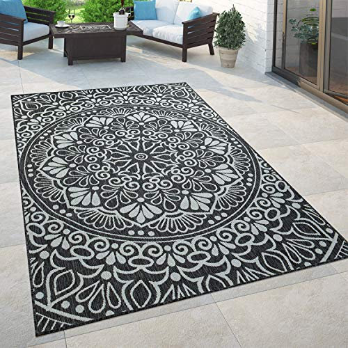 Paco Home In- & Outdoor Teppich Balkon Terrasse Vintage Orientalisches Muster Ornamente, Grösse:60x100 cm, Farbe:Schwarz