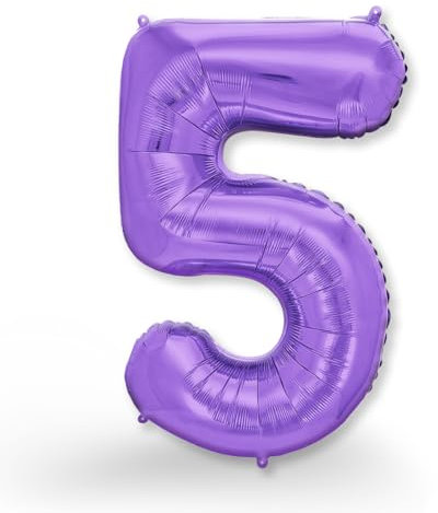 FUNXGO® Folienballon Zahl 5 lila - Riesenzahl Ballon ca.100 cm - fliegt mit Helium - 5 geburtstag luftballon - Deko zum Geburtstage, Party, Hochzeiten - Ballon 5 lila