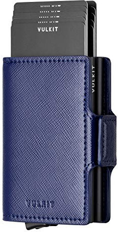 VULKIT Porte-Cartes de Crédit en Cuir Porte Carte Bancaire Anti Piratage RFID Étuis à Double Portefeuille Pop Up avec 2 Emplacements for Cartes & Billets, Marine Croix