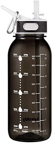 GHONLZIN Bouteille d'eau, 1L Water Bottle Gourde Sport Gourde Reutilisable sans BPA Anti-Fuite Lave-vaisselle, Bouteille avec Traqueur de Marqueur de Temps pour Sport, Gym, Voyage