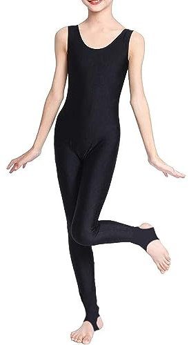 SHADOW DANCE UK Ärmelloser Catsuit für Kinder, Mädchen, Ballett, Tanz, Gymnastik, Einteiler – leicht und langlebig, in mehreren Farben – einteilig, dehnbar, Ärmelloser Steigbügel-Catsuit, Schwarz, Age