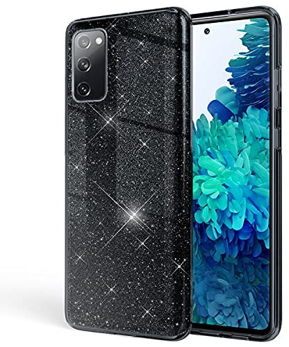 NALIA Glitzer Handyhülle kompatibel mit Samsung Galaxy S20 FE Hülle, Bling Silikon Cover Case Glänzend Glitter Bumper Phone, Telefon Strass Diamant Backcover Handy-Tasche Schutzhülle, Farbe:Schwarz