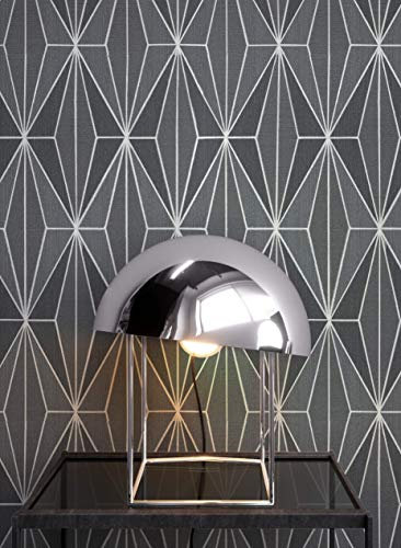 NEWROOM Papier peint Noir Légèrement Brillant Intissé - Grafique Argent Anthracite Graphique Échantillon Géométrique