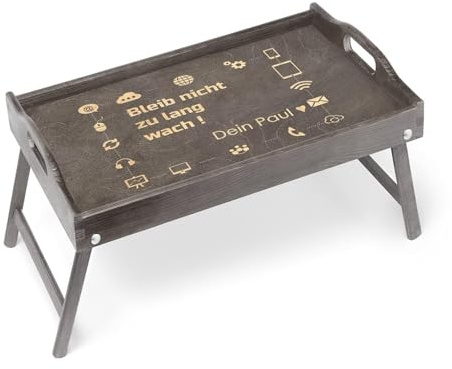 Maverton Betttablett mit Gravur, Sofatisch mit Griffen, klappbar, Grau | erhöhter Rand, Geburtstagsgeschenk für Frauen, Einzugsgeschenke, Grau, Lapdesk