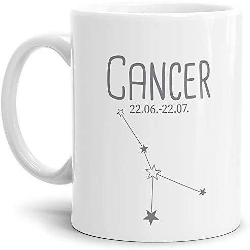 Sternzeichen Tasse Krebs - Sternbild Kaffeetasse mit Spruch - Geschenk zum Geburtstag, Horoskop, Astronomie, Tierkreiszeichen - Keramik Weiß, 300 ml I Krebs