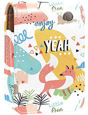 Lustige Doodle Tiere Wortmuster Fuchs Schnecke Lipgloss Halter Lippenstift Etui Tragbare Make-Up Tasche Reise Lippenstift Organizer Etui Mit Spiegel Mini Lippenstift Aufbewahrungsbox Für Frauen