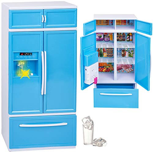 alles-meine.de GmbH Puppenhaus Möbel - Sound & Licht - Modellwahl - 31 cm groß - großer Kühlschrank mit Eiswürfelspender/Gefrierschrank - Miniatur für Puppenstube - passend für..