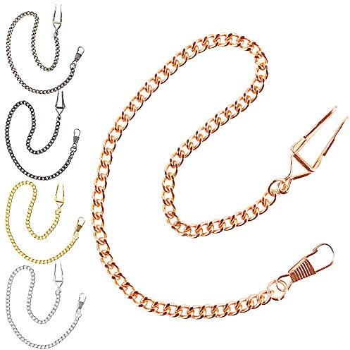 Gold/Silver Customizable Pocket Watch14 Inch Chain with Twisted Thick & T Bar & Lobster Clasps Custom Watch Chain Link Vest for Your Pocket Watch, Rose gold, Retro
