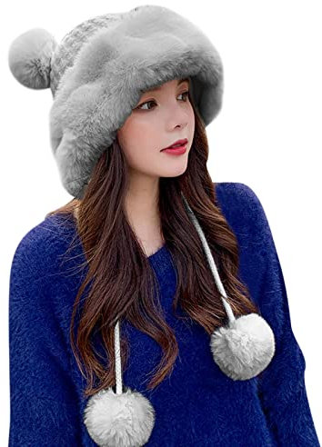 YYOUT Fellmütze Mit Ohren Winter Pompom Hut für Frauen gestrickte Frauen häkelte einen warmen Eimer für Outdoor-Gehörhut Fliegermütze Echtfell