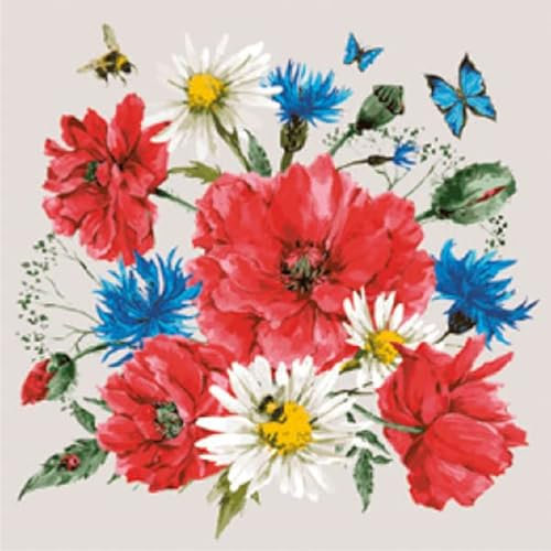 Auswahl Motiv - 20 Servietten/Napkins - ca. 33 x 33 cm 3-lagig - Wildblumenmix - Tisch-Deko Basteln Serviettentechnik