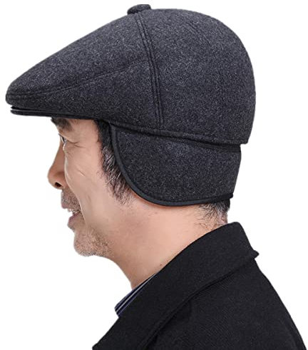 Herren Winter Schiebermütze Newsboy Hut Flatcap Baskenmütze Dicker Casual Herbst Winter Schirmmütze Duckbill Cap Fahrmütze mit Faltbarer Ohrenklappen für Jungen Großvater Alter und ältere Menschen
