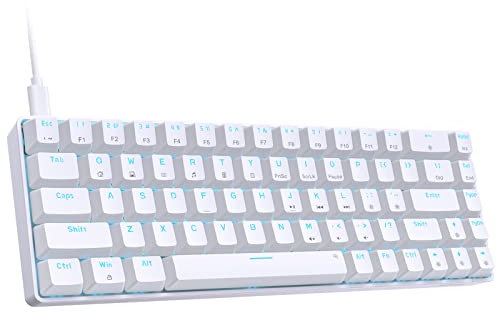 DIERYA T68SE Clavier mécanique de jeu 60 %, ultra compact, mini 68 touches avec commutateurs bleus, touches anti-ghosting, pour ordinateurs portables Windows et joueurs PC, blanc