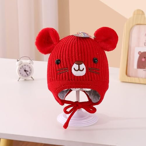 Winter Strickmütze für Kinder Mädchen Jungen 3-6 Jahre,Niedlich Bär Kinder Wintermütze Warme Beanie Mütze Beanie Hut Strickmütze Winter Warm Kindermütze Earflap Hut Geschenke für Weihnachten,Rot