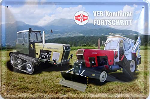 Blechschild Schild 20x30cm - VEB Kombinat Fortschritt ZT Trecker Traktor Kette Schild DDR
