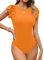 Missufe Body da donna elegante, scollo rotondo, con volant, a maniche corte, Colore: arancione., L