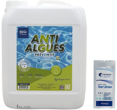 EDG by AQUALUX Anti-ALGUES PRÉVENTIF Liquide - 5L | Anti Algues Préventif + 10 Tests HPS OFFERTS 6 en 1