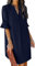 JOCAFIYE Frauen V-Ausschnitt Rüschen Hemdkleid Einfarbige Casual Sommer Kurzes Einfarbig Kleid Blau M