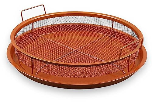 KasaBona Round Crisper and Tray Set - Non-Stick Circular Crisping Tray for Healthy Oil-Free Cooking - Perfect for Crispy Pizza, Chips, Chicken, Garlic Bread, Fish, and Veggies