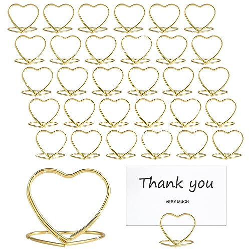 32St Tischnummernhalter, Mini Tischkartenständer, Menükartenhalter,Herzform Tischkartenhalter, Tischschildhalter, Platzkartenhalter, Memo & Menü & Foto Clips für Hochzeit, Party, Büro (Gold)