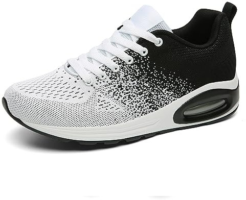 JOMIX Turnschuhe Herren Sneaker Sportschuhe Bunte Luftkissen Laufschuhe Anti-Rutsch Trainers Fitness Gym Straßen Outdoor (Weiß Schwarz, 43 EU)