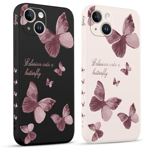 Pnakqil 2 stück Handyhülle für Apple iPhone 14 6.1,Hülle Blitz Schmetterling Bemaltes Muster süß Aesthetic Schön Mädchen Kameraschutz Stoßfeste Case Silikon Schutzhülle Tasche