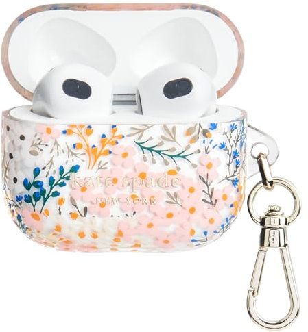 kate spade new york AirPods Protective Case with Keychain Ring - Multi Floral Rose, Compatible with Airpods 3rd Generation