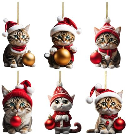 Weihnachtsbaumschmuck 2D Acryl Weihnachten Katze Weihnachtsbaum Anhänger Weihnachten Deko Acryl Katze Anhänger Weihnachtsbaum Deko Christbaumschmuck Weihnachtsschmuck Geschenk (6PCS-b, One Size)