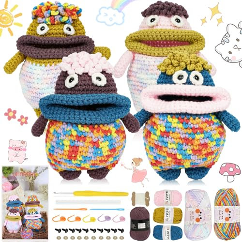UHAPEER Anfänger Häkelset, Häckeln Set Wurstmaul Monster Tasche, Häkelpaket mit Häkelnadeln Garn Anleitung und Video, Häkel-Starterset mit Schritt-für-Schritt Tutorial für Erwachsene, Hakelnadelsets