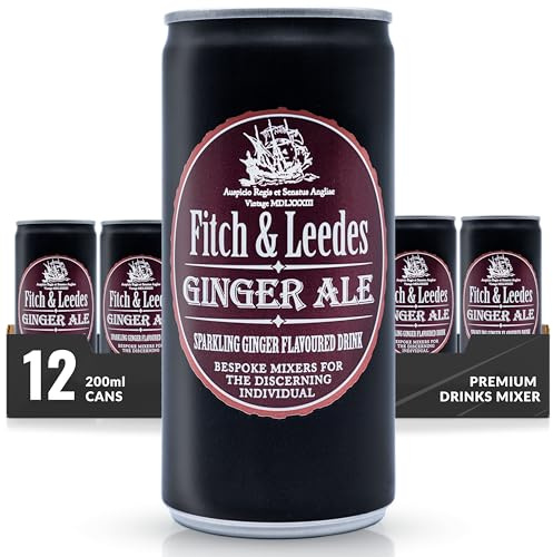 Fitch & Leedes Ginger Ale Mixer for Spirits & Cocktails (12 x 200ml) – Ideal for Brandy, Whiskey, Rum, London Dry Gin, and Vodka, Offering a Smooth Finish with Natural Cane Sugar and Ginger