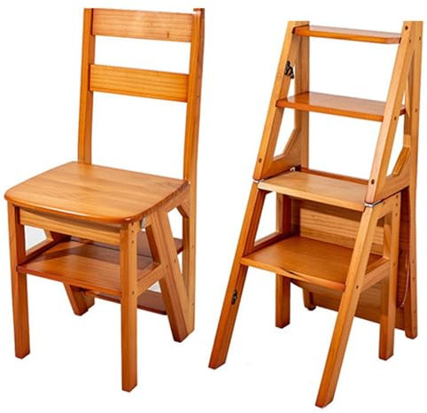Silla con Escalera Plegable 2 En 1 Silla con Escalera Plegable De Madera para Biblioteca Escalera Multifuncional Convertible De 4 Escalones Soporte De Exhibición (Color : A, S : 90 * 35 * 45CM)