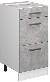 Vicco Unterschrank R-Line, Beton/Weiß, 40 cm mit Schubladen, ohne Arbeitsplatte