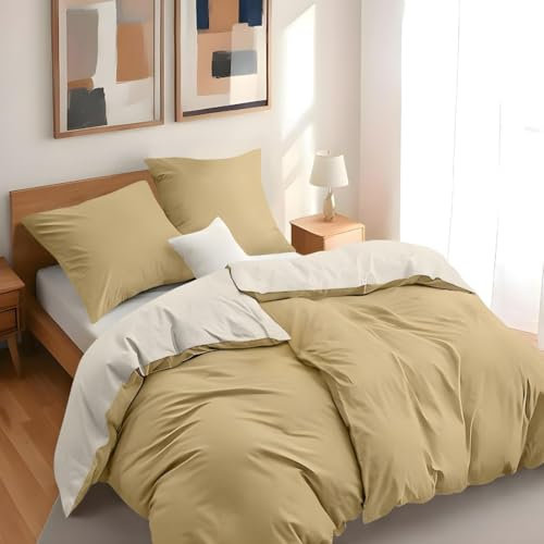 Dreamzie - Bettwäsche Set 135x200 cm mit 2 Kissenbezügen 80x80 cm Beige/Sand - 2 Bettbezug 135x200 aus 100% Mikrofaser - Zertifiziert ohne Chemikalien (Oeko TEX)