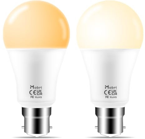 Mobri Light Bulbs Work with Alexa, B22 Bayonet LED Smart Bulb Work with Echo Speaker (Only), 1200LM Equivalent 120W, Warm White to Daylight Adjustable, BLE Mesh, No Hub, No WiFi (2 Pack)