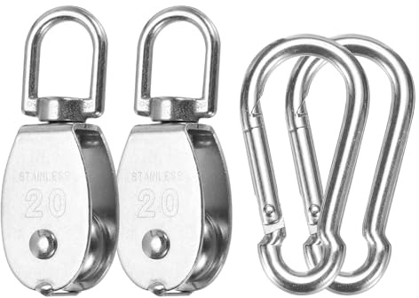 PATIKIL Single Pulley Block Load 165lbs M20 with Spring Snap Hook, 2 Set 304 Stainless Steel Swivel Lifting Pulley Roller for Hanging Lifting