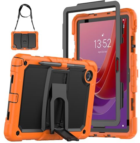 SEYMAC Custodia per Lenovo Tab M11 2024 (TB-330FU/TB-331FC), con Proteggi Schermo/Supporto Pieghevole/Tracolla, Portapenne, Arancione