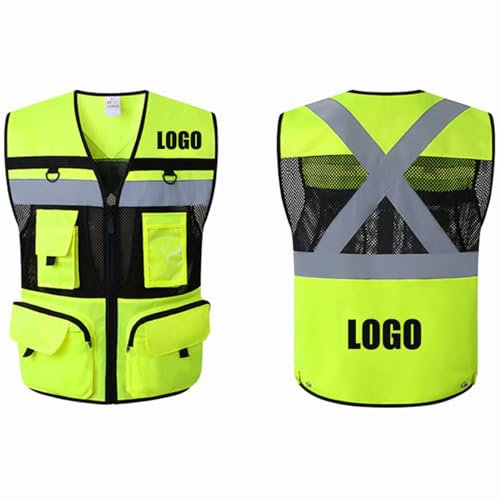 Tubaxing Benutzerdefinierte Logo Sicherheitsweste Atmungsaktive Reflektierende Arbeitsweste Warnweste Jacke Mantel Arbeitskleidung Color1,L