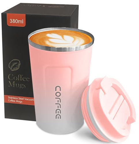 YINBAOGE Taza de café de viaje aislada a prueba de derrames a prueba de fugas, fácil de llevar, de acero inoxidable, vaso de café reutilizable con tapas, termo para bebidas calientes y frías (2ª rosa,