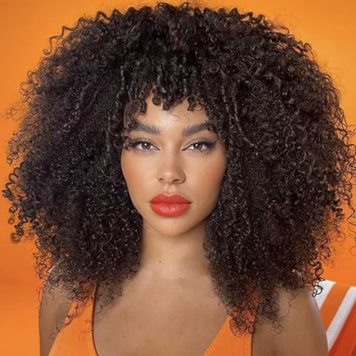YEESHEDO Kinky Curly Perruque Eau Bouclés Corps Profondeur Vague Longue Demi-Crépus Perruques Bouclées pour Femmes Sans Colle Cheveux Brésiliens 180% Densité Résistant à la Chaleur (Brun foncé)