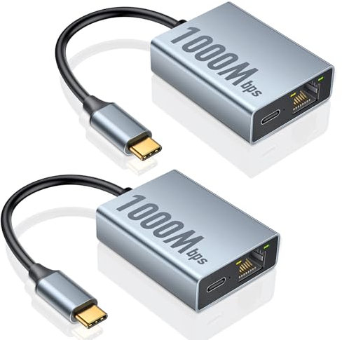 ZEXMTE 1000Mbps Ethernet Adapter for Chromecast with Google TV, USB C to RJ45 Gigabit Ethernet Adapter Compatible with Chromecast with Google TV HD/4K, Laptop, Tablet, 2 Pack