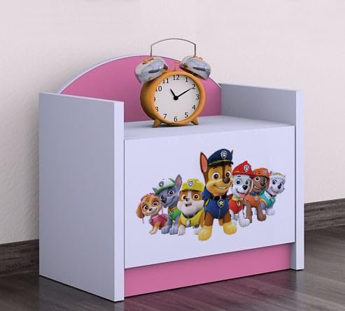 BDW - Nachttisch Kinderzimmer - Super Hunde - Nachtschrank Kinder - Nachttisch mit 1 Schublade - Nachtschrank für Schlafzimmer Kinderzimmer - 40x44x34cm - Rosa - Das Team