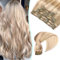 VINBAO Clip in Extensions Echthaar Dreckiges Blond mit Bleichblond Haar Extensions Echthaar Clip Extensions Echthaar Blond Doppelt Tressen Salon Qualität 22 Zoll 6Stück 120g (#18P613,55cm)