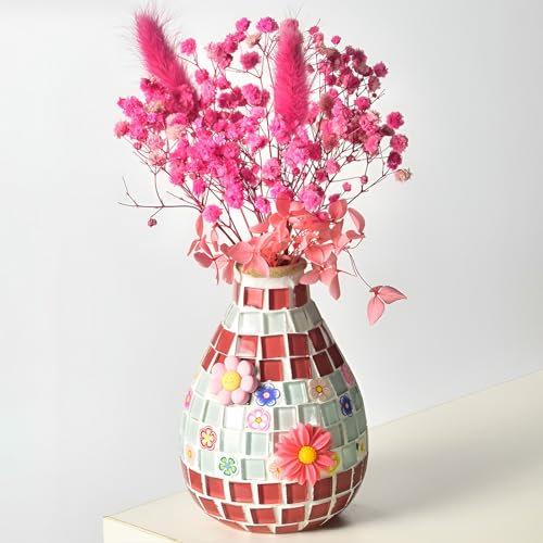 Syfunlv Mosaikvase,DIY-Mosaik-Kunst, DIY Holzvase,17 * 8 * 8cm Handgefertigt Mosaik Holzvase,Mosaik Bastelset,Mosaik-Kunst,DIY Glasvasen, Kreatives DIY-Mosaik-Kunst und Bastelset (Gänseblümchen)